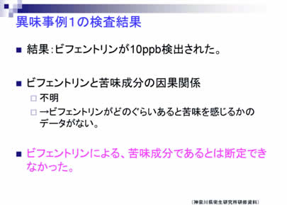 異味事例１の検査結果