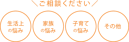 生活上の悩み、家族の悩み、子育ての悩み、その他ご相談ください