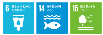 6 安全な水とトイレを世界中に 14 海の豊かさを守ろう 15 陸の豊かさも守ろう