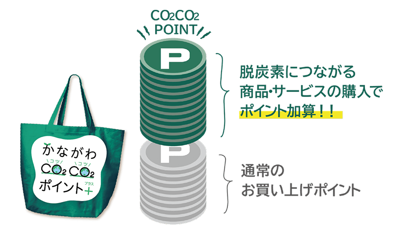 脱炭素につながる商品・サービスの購入でポイント加算!! 通常のお買い上げポイント
